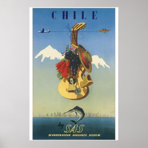 Vintager Chile Scandinavian Airlines System Poster