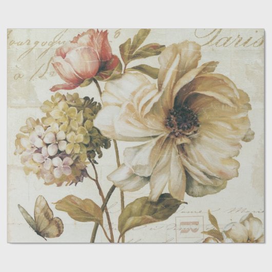 Vintager Chinese Rose Geschenkpapier (Flach)