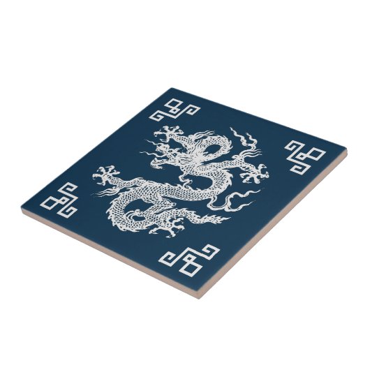 Vintager chinesischer Drache in Weiß Fliese (Seite)