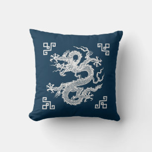 Vintager chinesischer Drache in Weiß Kissen
