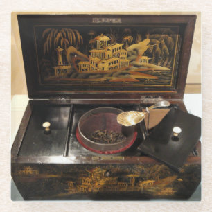 VINTAGER CHINESISCHER TEE-KASTEN GLASUNTERSETZER