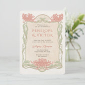 Vintager Chrysanthemum Rahmen Hochzeitsempfang Einladung (Stehend Vorderseite)