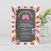 Vintager Circus Balloon kommt zum Geburtstag Einladung (Stehend Vorderseite)