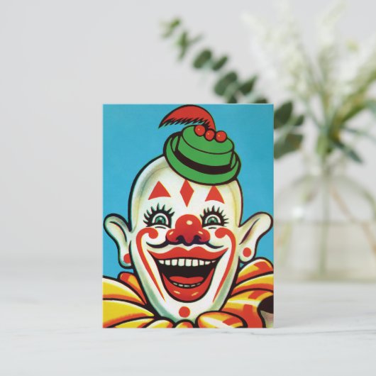 Vintager Circus Clown Art Postkarte (Stehend Vorderseite)