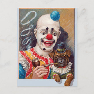 Vintager Circus Clown mit seinem Circus Mops Dog Postkarte