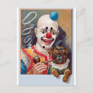Vintager Circus Clown mit seinem Circus Mops Dog Postkarte