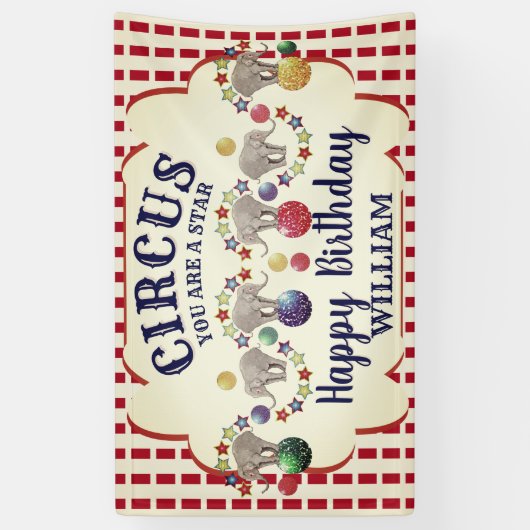 Vintager Circus Elephant Geburtstag Banner (Vertikal)