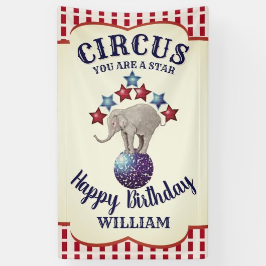 Vintager Circus Elephant Geburtstag Banner (Vertikal)