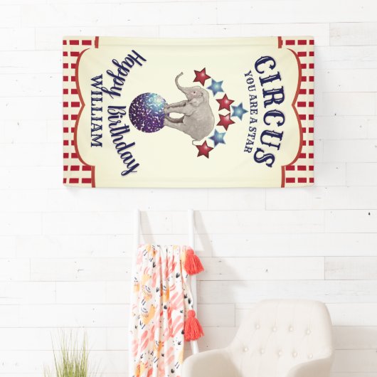 Vintager Circus Elephant Geburtstag Banner (Insitu)