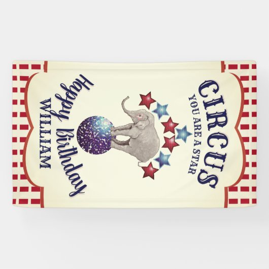 Vintager Circus Elephant Geburtstag Banner (Horizontal)