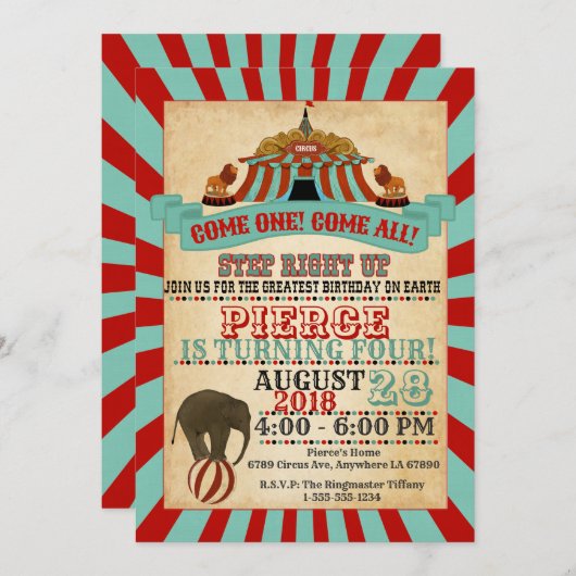 Vintager Circus Geburtstagsparty Einladung (Vorne/Hinten)