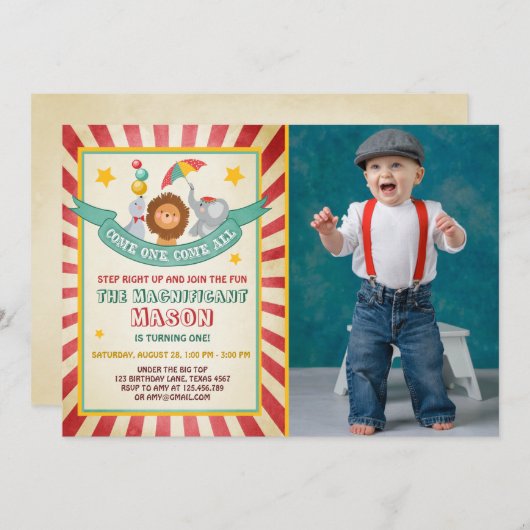 Vintager Circus-Karneval Einladung (Vorne/Hinten)