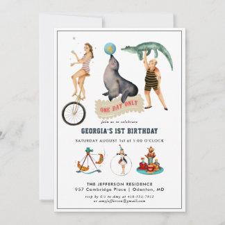 Vintager Circus Karneval Geburtstagsparty Einladun
