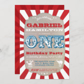 Vintager Circus Karneval zum ersten Geburtstag Einladung (Vorne/Hinten)