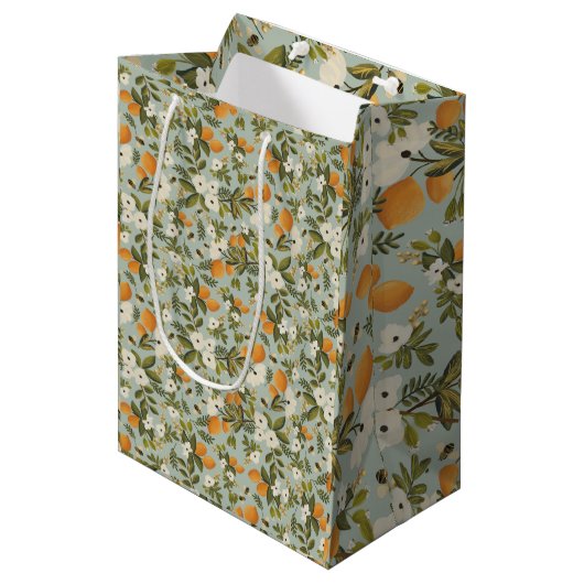 Vintager Citrus Botanical Gift Bag Mittlere Geschenktüte (Vorderseite Schrägansicht)