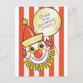 Vintager Clown kommt auf meine Geburtstagsparty Postkarte