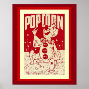 Vintager Clown mit Popcorn Poster