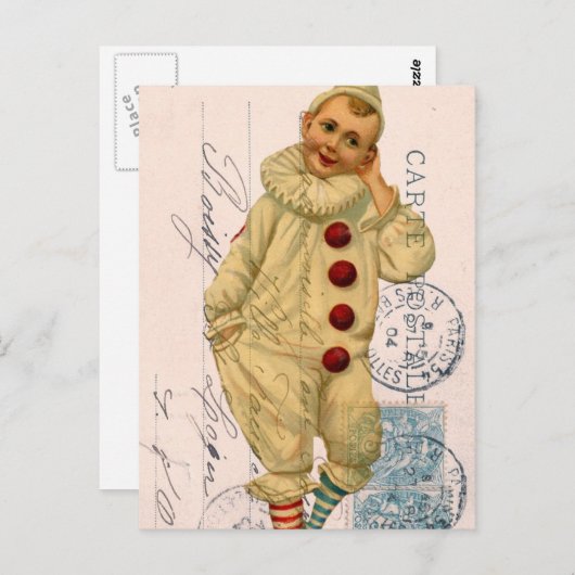 Vintager Clown Postkarte Digitale Kunst (Vorne/Hinten)