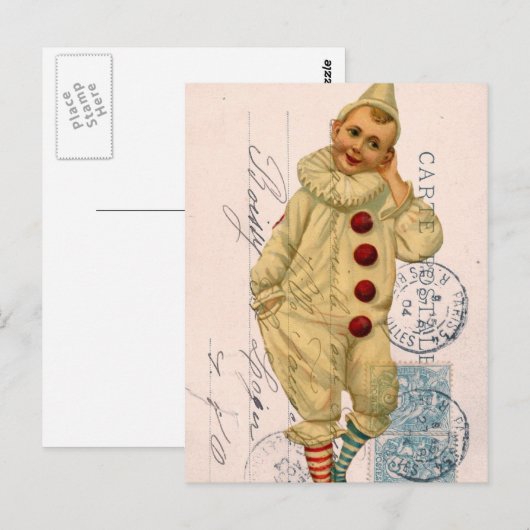 Vintager Clown Postkarte Digitale Kunst (Vorne/Hinten)