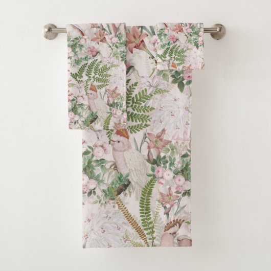Vintager Cockatojungle Muster Blush Badhandtuch Set (Insitu)