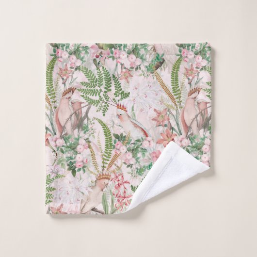 Vintager Cockatojungle Muster Blush Badhandtuch Set (Waschlappen)