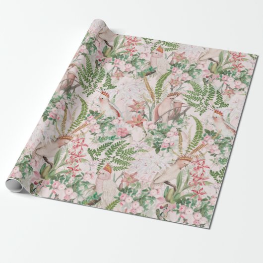Vintager Cockatojungle Muster Blush Geschenkpapier (Ungerollt)
