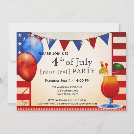 Vintager Cocktail 4. Juli Party Einladung (Vorderseite)