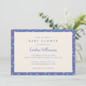 Vintager Cocktail Blue Red Floral Baby Dusche Einladung (Stehend Vorderseite)