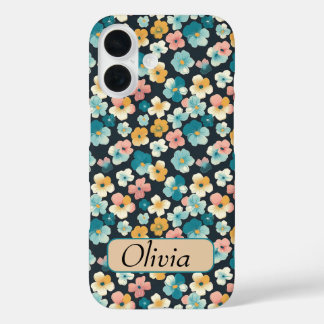 Vintager Coesscore Florals in Blau und Gelb iPhone 16 Hülle