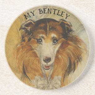 Vintager Collie Hund - Geben Sie den Namen Ihres H Sandstein Untersetzer