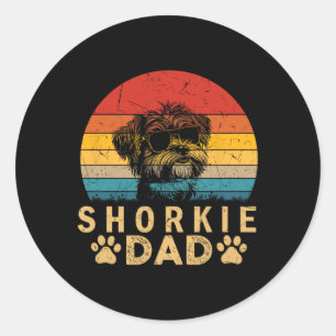 Vintager Cooler Shorkie Vater Hund liebt Paw Print Runder Aufkleber