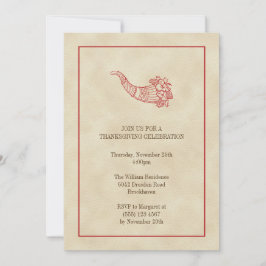 Vintager Cornucopia fruits roter Rahmen Erntedank Einladung