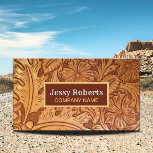 Vintager Country Cowboy mit handgefertigtem Leder Visitenkarte