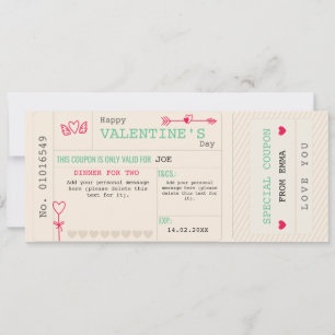 Vintager Coupon für das benutzerdefinierte Valenti Feiertagskarte