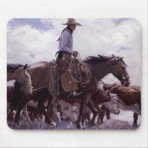 Vintager Cowboy mit Seiner Herde Rinder von Koerne Mousepad