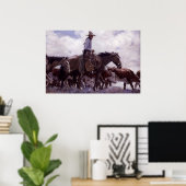 Vintager Cowboy mit Seiner Herde Rinder von Koerne Poster (Heimbüro)