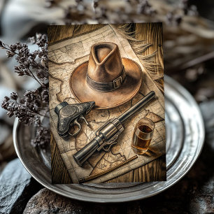 Vintager Cowboy mit Wasserfarbe, alte Schatzkarte Seidenpapier