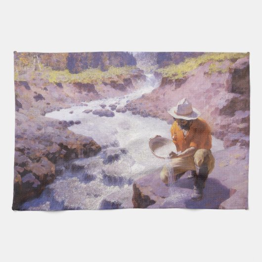 Vintager Cowboy, Panning Gold, Wyoming von Leigh Geschirrtuch (Horizontal)
