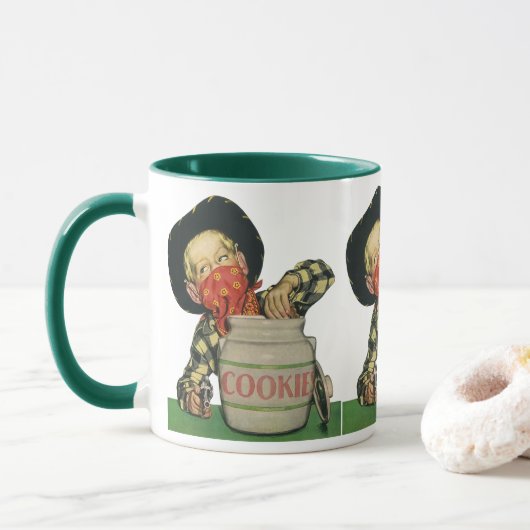 Vintager Cowboy Toy Gun Hand in Keksjar Tasse (Mit Donut)