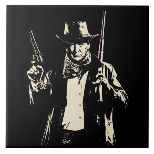 Vintager Cowboy Trump bereit, einige Demokraten zu Fliese (Vorderseite)