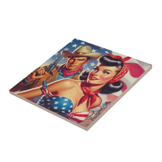 Vintager Cowboy und Button Up Fliese (Seite)