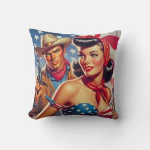 Vintager Cowboy und Button Up Kissen