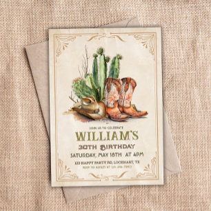 Vintager Cowboy-Western Boots-Hut und Wüstenakteen Einladung