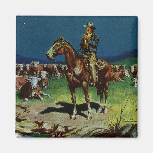 Vintager Cowboy, Zuchtrinder auf dem Bauernhof Magnet (Vorne)