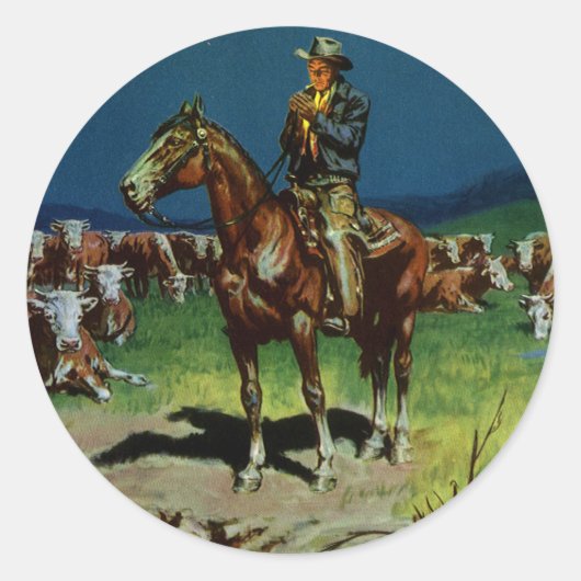 Vintager Cowboy, Zuchtrinder auf dem Bauernhof Runder Aufkleber (Vorderseite)