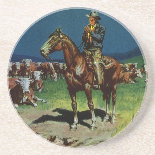 Vintager Cowboy, Zuchtrinder auf dem Bauernhof Sandstein Untersetzer (Vorne)