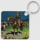 Vintager Cowboy, Zuchtrinder auf dem Bauernhof Schlüsselanhänger (Rückseite)