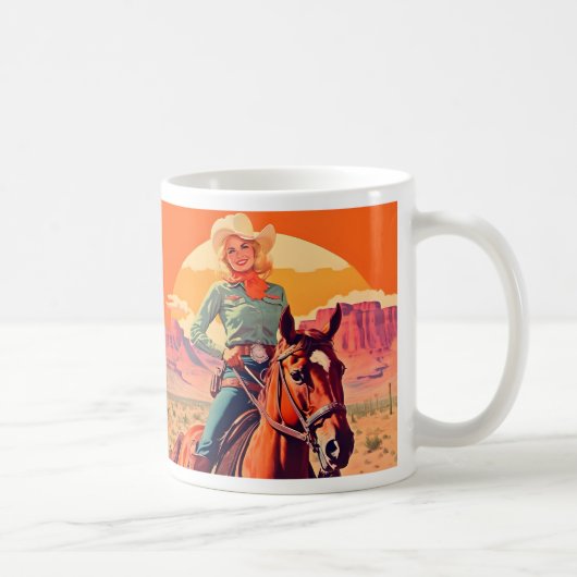 Vintager Cowgirl Reitpferd Western Kaffeetasse (Rechts)