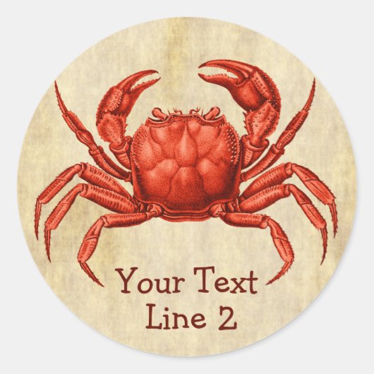 Vintager Crab Design Personalisierter Text Runder Aufkleber (Vorderseite)