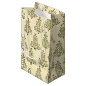 Vintager Cream Script Tree Holiday Kleine Geschenktüte (Vorderseite Schrägansicht)
